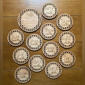 Baby Birth Announcement & Monthly Milestone Cute Wooden Rattan Cards